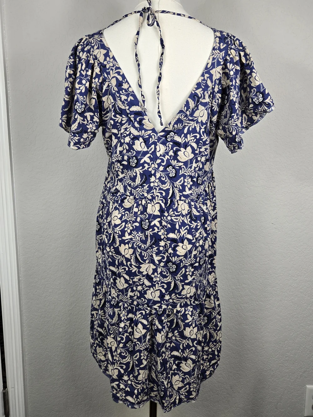 Old Navy Floral Tiered Mini Dress Small Boho Cottagecore Puff Sleeve V Neck - Picture 5 of 7